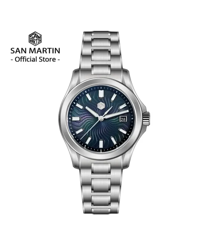 San Martin oficial 39mm Guilloche MOP Dial Gada reloj Miyota 9015 relojes mecánicos automáticos de lujo para hombres 10 ATM reloj SN0150 1