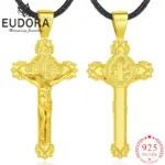 collar de plata de ley 925 con crucifijo, cruz de Jesús, oro de 18k, colgante religioso de San Benito, joyería de San Benito, regalo para hombres 1