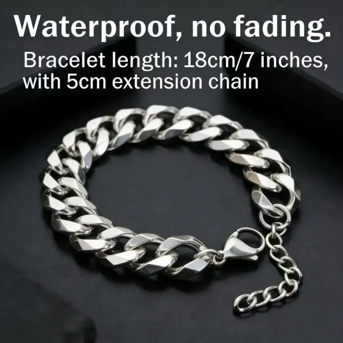 HNSP Pulsera de cadena cubana de acero inoxidable de 3 mm a 15 mm de grosor para hombre, joyería de mano, accesorio de estilo punk urbano 2
