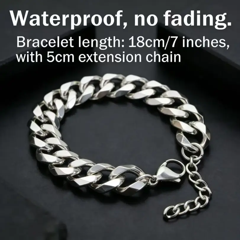 HNSP Pulsera de cadena cubana de acero inoxidable de 3 mm a 15 mm de grosor para hombre, joyería de mano, accesorio de estilo punk urbano 2