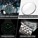 POEDAGAR, reloj militar de lujo para hombre, resistente al agua, luminoso, cronógrafo con fecha, reloj para hombre, relojes de cuarzo de acero inoxidable para negocios para hombre 4