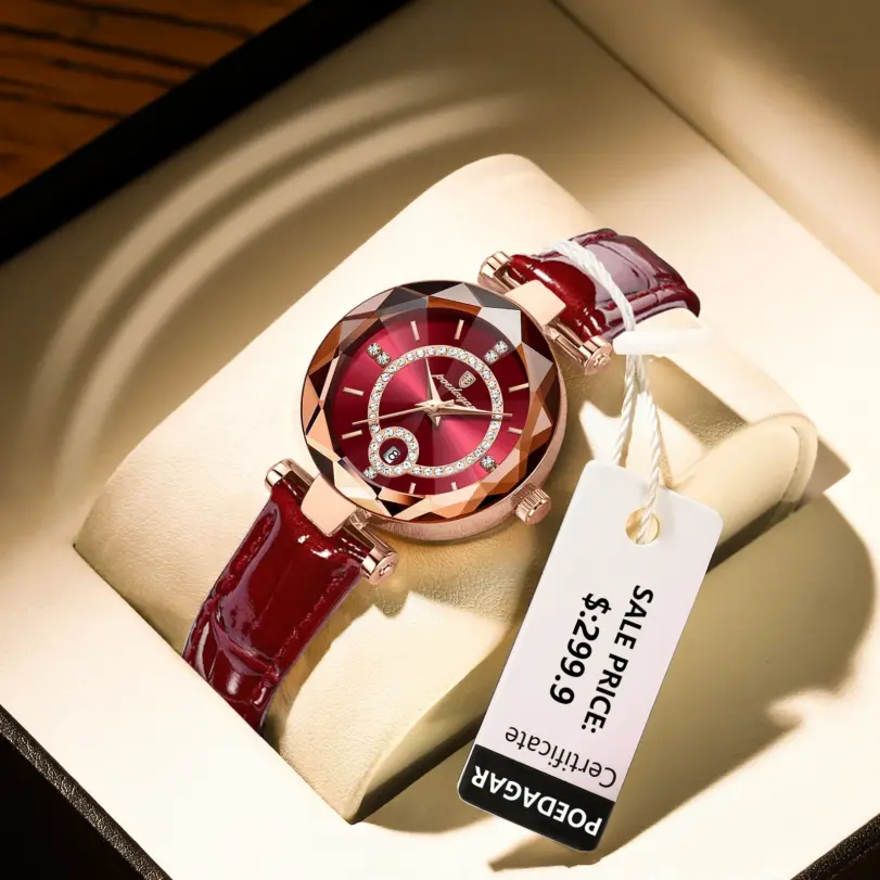 Reloj POEDAGAR de lujo para mujer, relojes de cuero con fecha resistente al agua de alta calidad para mujer, reloj informal de cuarzo para mujer + caja 2
