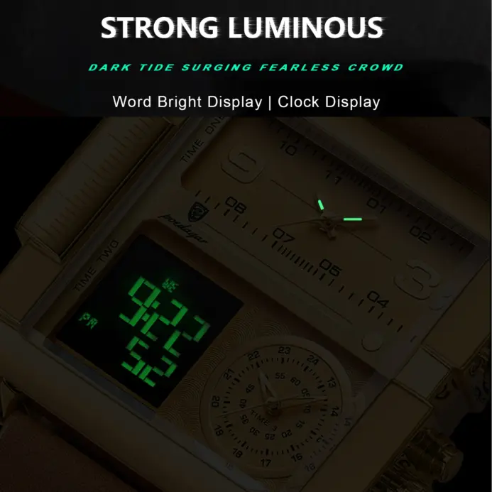 Reloj de pulsera POEDAGAR de lujo para hombre, Reloj rectangular resistente al agua luminoso para día y semana, relojes digitales multifunción para hombre, Reloj de cuarzo 2