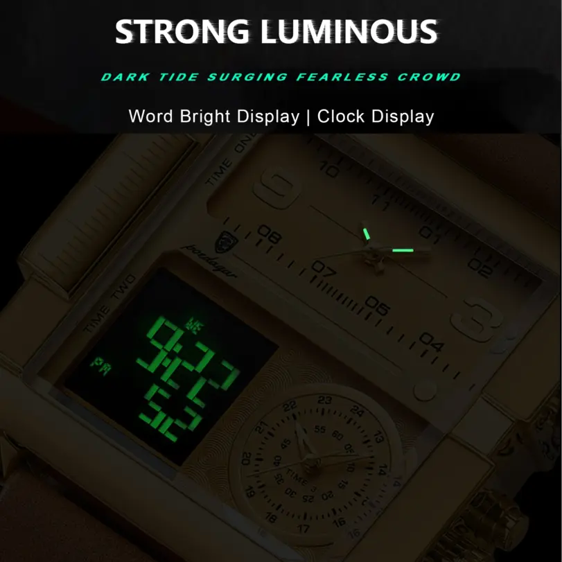 Reloj de pulsera POEDAGAR de lujo para hombre, Reloj rectangular resistente al agua luminoso para día y semana, relojes digitales multifunción para hombre, Reloj de cuarzo 2