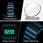Reloj POEDAGAR Original LED para Hombre, Resistente al Agua, con Calendario Semanal, Alarma, Reloj de Pulsera Deportivo de Acero Inoxidable, Relojes Electrónicos para Hombre 4