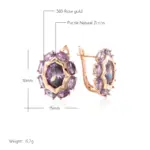 Kinel-pendientes ingleses de circonita Natural púrpura ovalada brillante inusual para mujer, joyería diaria de fiesta de Color oro rosa 585 de lujo 2