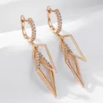 Kinel-pendientes de gota de rombos huecos brillantes para mujer, circonita Natural inusual, Color oro rosa 585, joyería étnica fina diaria 3