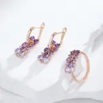 Pendientes Kinel de gota de circón Natural púrpura brillante para mujer tendencia 585 Color oro rosa novia boda joyería fina regalo de cristal 5