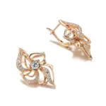Kinel-Conjunto de pendientes de anillo curvo hipérbola fina para mujer, conjuntos de joyería de oro rosa 585, anillo de pendientes de circón Natural único 6