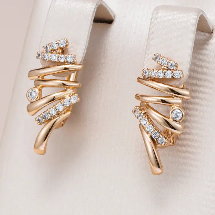 Kinel Hot 585 pendientes de gota cruzados geométricos de Color oro rosa para mujer accesorios de circón Natural brillante joyería fina diaria nupcial 1