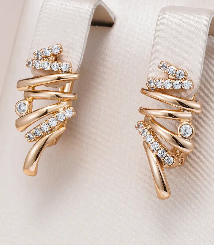 Kinel Hot 585 pendientes de gota cruzados geométricos de Color oro rosa para mujer accesorios de circón Natural brillante joyería fina diaria nupcial 1