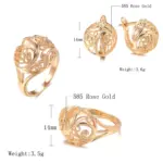 Kinel-Conjunto de pendientes y anillos para mujer, aretes con patrón hueco de oro rosa, moda étnica, conjunto de joyería para boda, 585 2