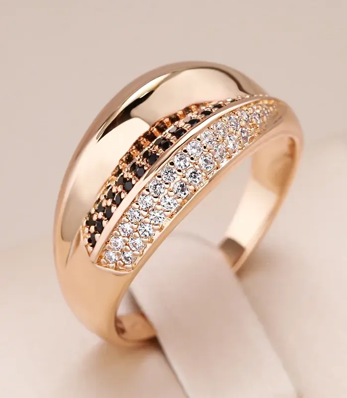Anillos Kinel de circón blanco y negro Natural de lujo para mujer, cruz geométrica 585, oro rosa, joyería Vintage fina para fiesta de boda y uso diario 1
