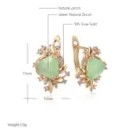 Kinel nueva tendencia pendientes de flores de cristal para mujer 585 Color oro rosa verde pendientes colgantes de circón Natural joyería fina para uso diario 2