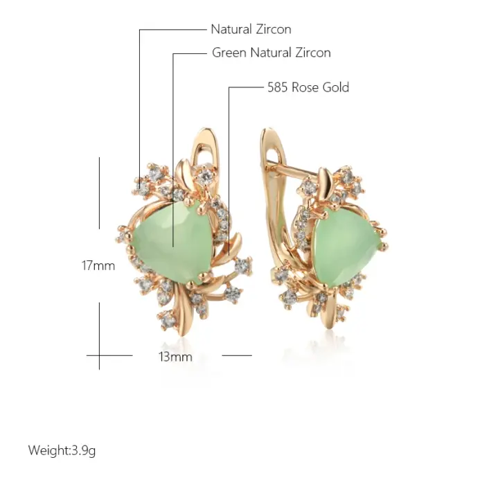 Kinel nueva tendencia pendientes de flores de cristal para mujer 585 Color oro rosa verde pendientes colgantes de circón Natural joyería fina para uso diario 2