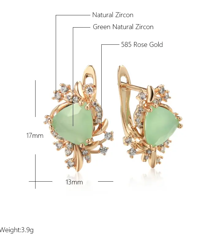 Kinel nueva tendencia pendientes de flores de cristal para mujer 585 Color oro rosa verde pendientes colgantes de circón Natural joyería fina para uso diario 2