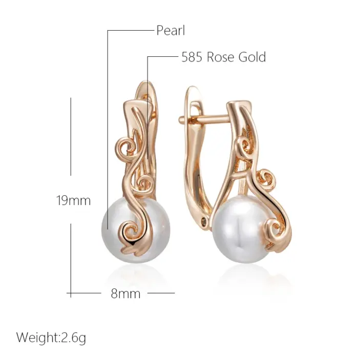 Kinel-pendientes colgantes de perlas de lujo para mujer, Color oro rosa, joyería de boda étnica fina, accesorios fáciles de combinar, 585 2