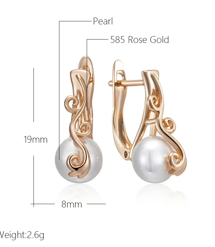 Kinel-pendientes colgantes de perlas de lujo para mujer, Color oro rosa, joyería de boda étnica fina, accesorios fáciles de combinar, 585 2