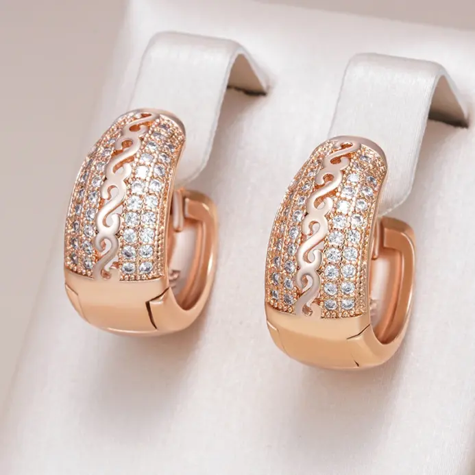 Kinel-pendientes de aro de Color oro rosa 585, diseño hueco étnico, accesorios de circón Natural, joyería fina diaria, regalos 1