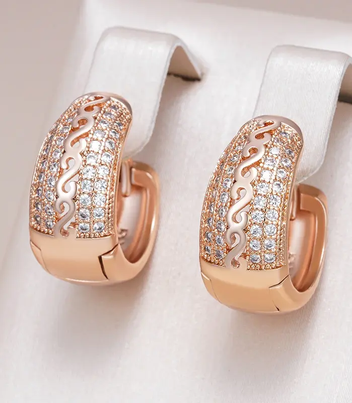 Kinel-pendientes de aro de Color oro rosa 585, diseño hueco étnico, accesorios de circón Natural, joyería fina diaria, regalos 1
