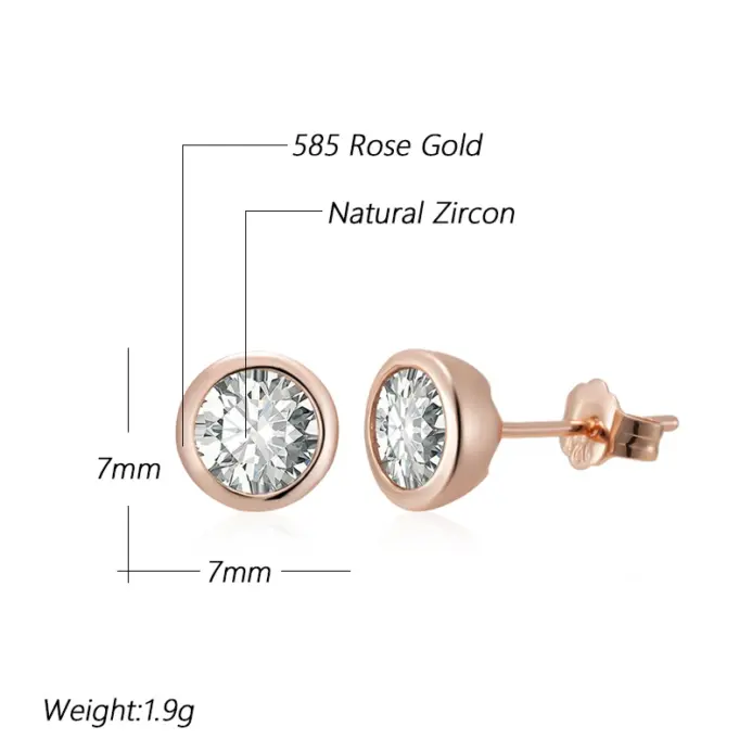 Pendientes Kinel de circonita Natural a la moda para mujer, pendientes redondos simples de Color oro rosa 585, joyería fina diaria de alta calidad 2