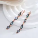 Pendientes largos geométricos coloridos de circonita Natural para mujer, accesorios 585 de Color oro rosa, joyería fina diaria 4