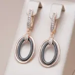 Pendientes largos Kinel de cerámica negra ovalada para mujer, Color oro rosa 585, accesorios de circón Natural, joyería fina diaria 1