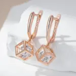 Kinel-pendientes colgantes cuadrados huecos simples para mujer, Color oro rosa 585, accesorios de circón Natural, joyería fina diaria 3