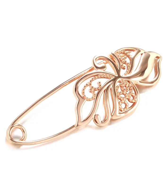 Kinel nuevo 585 broche de oro rosa para mujer joyería de boda de moda único creativo moderno ojal fino broche de Metal hueco caliente 1
