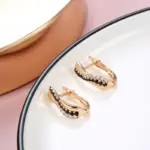 Kinel-Conjunto de anillos y pendientes de circonita Natural para mujer, aretes de oro rosa, joyería Vintage de lujo para boda, color negro, 585 6