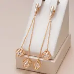 Kinel-pendientes largos con borlas para mujer, aretes colgantes a la moda, Color oro rosa 585, circonita Natural, joyería fina para uso diario, regalo de cristal 1
