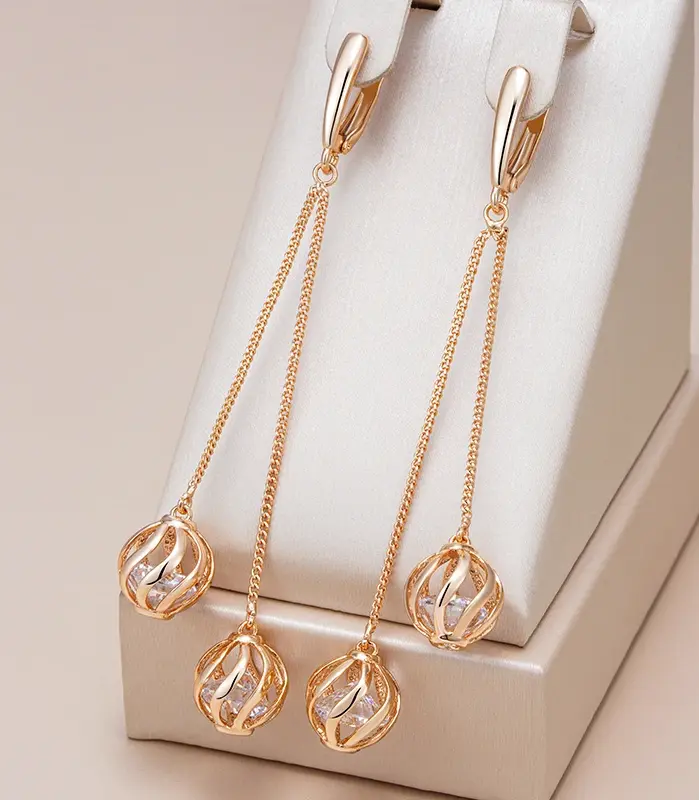 Kinel-pendientes largos con borlas para mujer, aretes colgantes a la moda, Color oro rosa 585, circonita Natural, joyería fina para uso diario, regalo de cristal 1