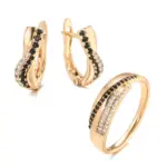 Kinel-Conjunto de anillos y pendientes de circonita Natural para mujer, aretes de oro rosa, joyería Vintage de lujo para boda, color negro, 585 1