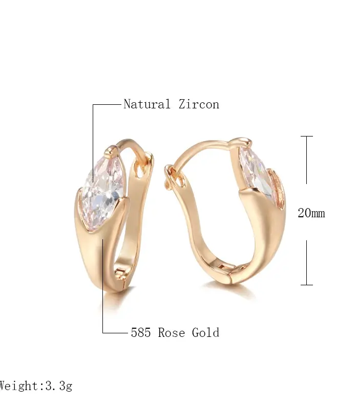 Kinel-pendientes colgantes de circonita Natural brillante para mujer, accesorios de boda Vintage para novia, Color oro rosa 585, joyería fina diaria 2