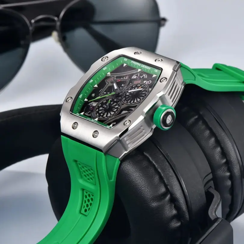 Reloj PAGANI DESIGN Skeleton, reloj automático de cuarzo para hombre, reloj de zafiro cuadrado de silicona de 41MM, reloj masculino resistente al agua 4