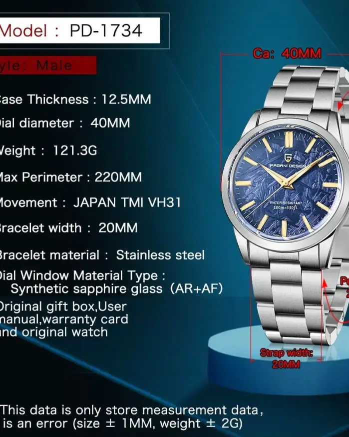 PAGANI DESIGN 40MM relojes de cuarzo para hombres Japón TMI VH31 zafiro de negocios de lujo 316L acero inoxidable 100M reloj impermeable para hombres 2