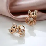 Kinel, nuevos pendientes de gato bonitos de oro rosa 585 para mujer, Micro incrustaciones de cera, pendiente de circón Natural, joyería de moda para fiesta de cumpleaños para niña 3
