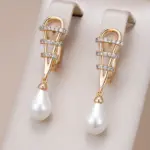 Kinel-pendientes de gota de agua con perlas para mujer, aretes de lujo, Color oro rosa 585, accesorios de circón Natural, joyería fina diaria 1