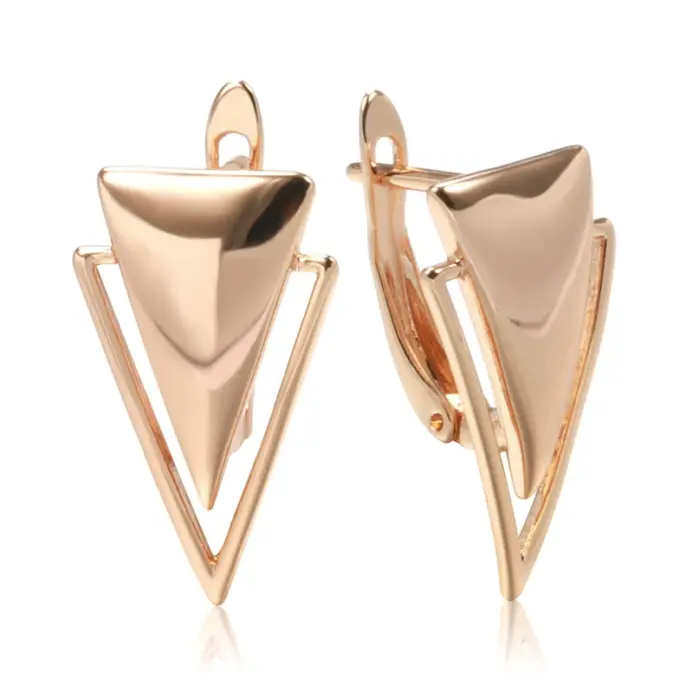 Kinel-pendientes colgantes brillantes para mujer, aretes triangulares simples de oro rosa 585, joyería fina diaria de alta calidad 1