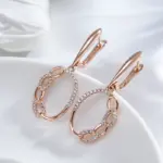 Kienl-pendientes colgantes étnicos de oro rosa para mujer, aretes de boda Vintage con circonita Natural en inglés, joyería diaria, 585 4