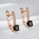 Kinel inusual cuadrado negro pendiente de gota de circón Natural para mujer moda 585 Color oro rosa compromiso boda joyería nupcial 5