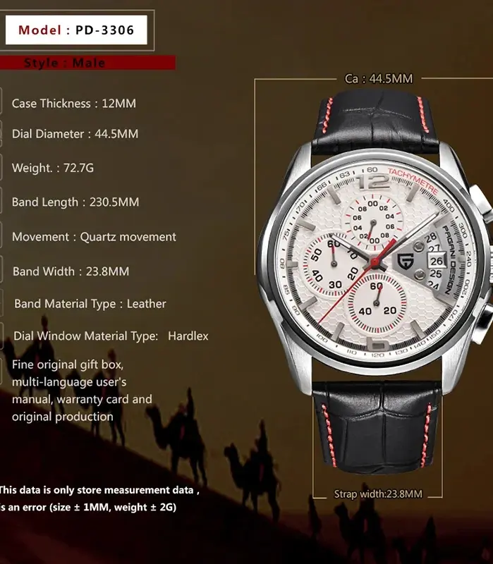 PAGANI DESIGN PD-3306 reloj cronógrafo deportivo multifuncional resistente al agua para hombre relojes militares de cuarzo de cuero reloj Masculino 2