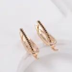 Kinel-Juego de anillos y pendientes de oro rosa 585 para mujer, conjunto de joyería de boda, Micro pavé, circonita Natural negra, anillo de dedo retorcido, novia 4