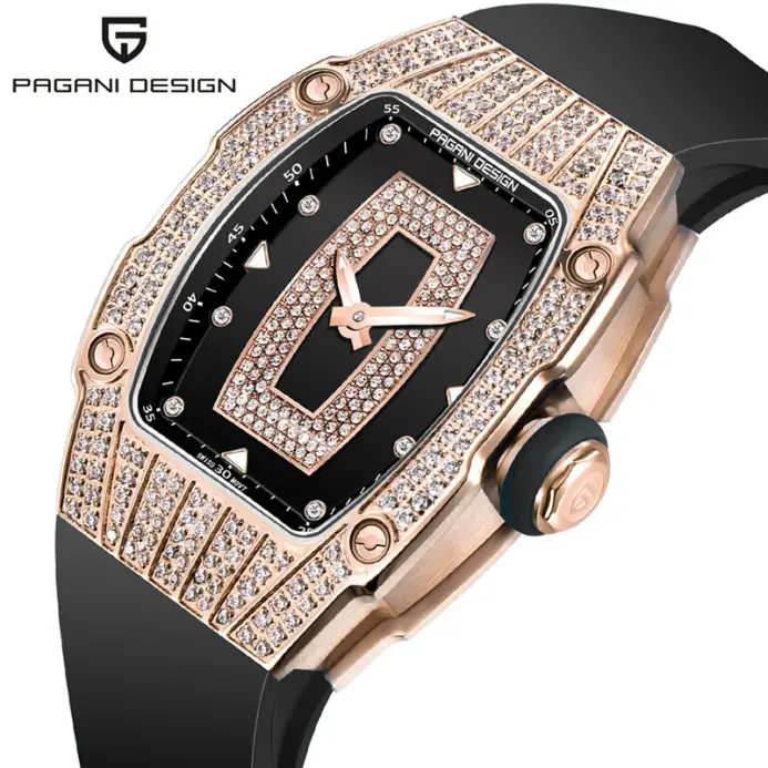 PAGANI DESIGN, reloj de cuarzo Tonneau de lujo a la moda para mujer, reloj de pulsera elegante con tachuelas de diamantes suizo Ronda Movt para mujer, reloj de pulsera para mujer 1