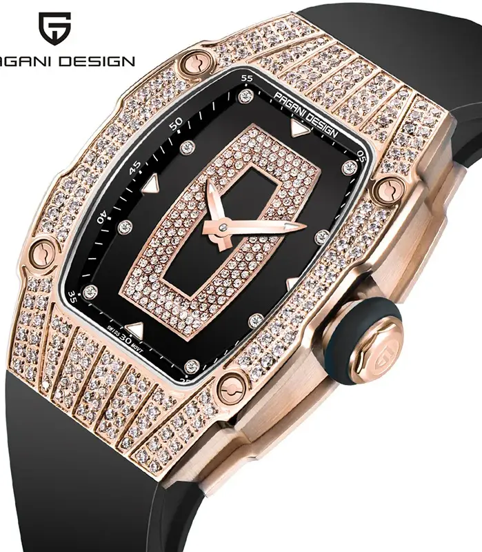 PAGANI DESIGN, reloj de cuarzo Tonneau de lujo a la moda para mujer, reloj de pulsera elegante con tachuelas de diamantes suizo Ronda Movt para mujer, reloj de pulsera para mujer 1