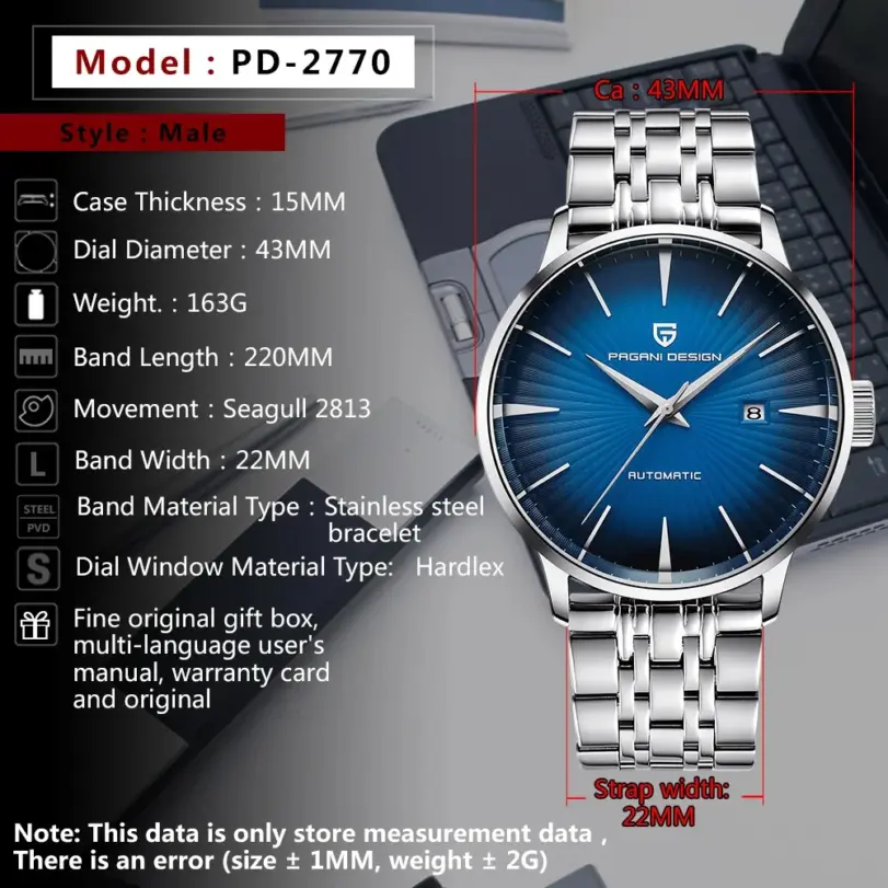 PAGANI DESIGN-reloj mecánico de estilo clásico para hombre, Seagull Movt, automático, resistente al agua hasta 30M, reloj de pulsera deportivo para hombre de negocios 2