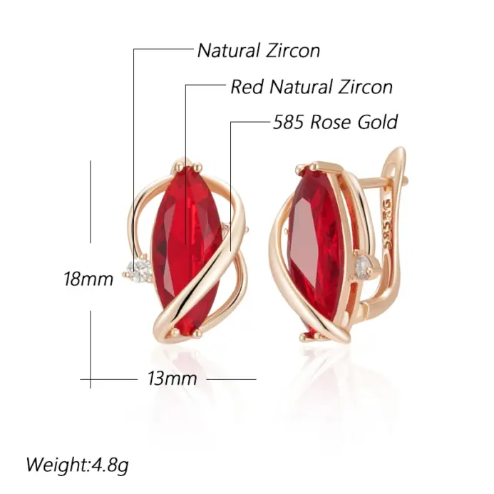 Pendientes Kinel de gota de circón Natural rojo brillante para mujer, moda 585, Color oro rosa, joyería Vintage fina diaria de alta calidad 2