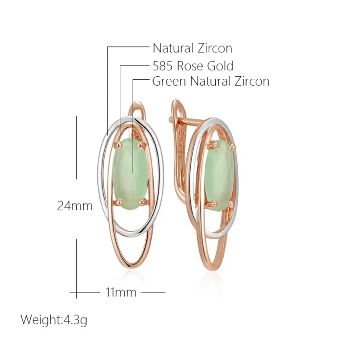Pendientes Kinel Hot 585 de oro rosa y plata con mezcla de colores para mujer, joyería Vintage de fiesta de circón Natural verde con personalidad 2