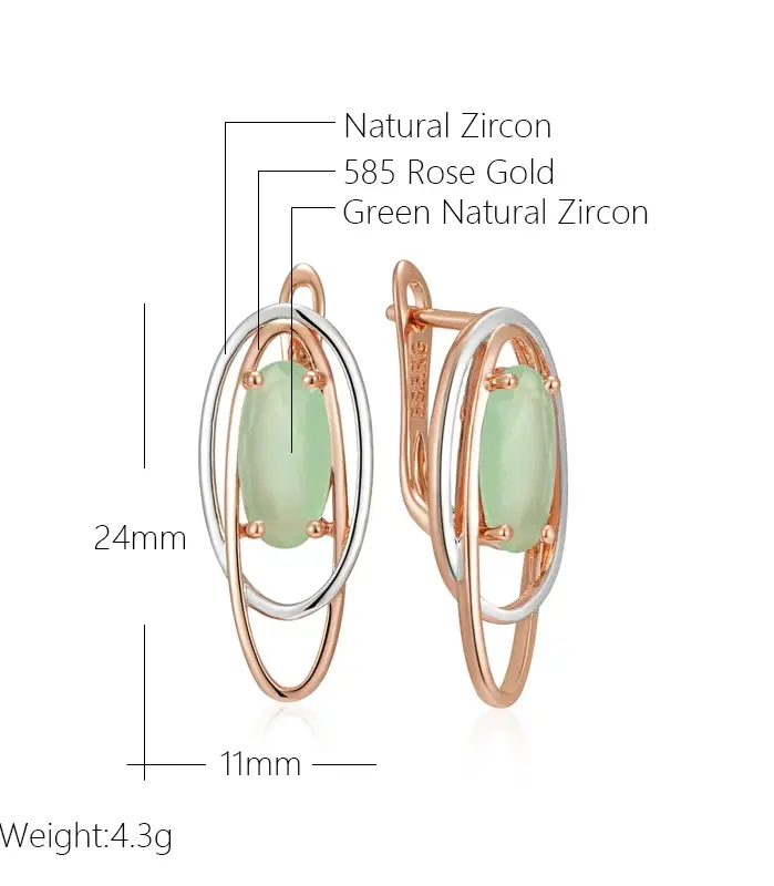 Pendientes Kinel Hot 585 de oro rosa y plata con mezcla de colores para mujer, joyería Vintage de fiesta de circón Natural verde con personalidad 2