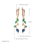 Kinel-pendientes colgantes de hoja larga para mujer, oro rosa 585, con circonita Natural verde brillante, accesorios Vintage, joyería fina para uso diario 2